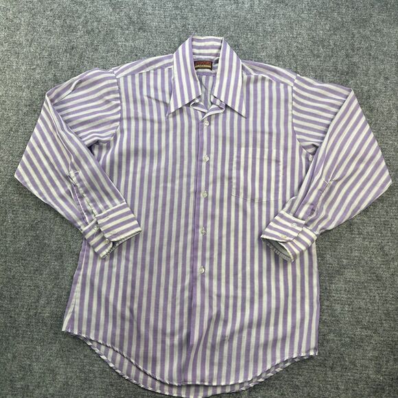 Vintage 70s Shirt Men Large 15.5 Purple Stripe Butterfly Collar Mod Made in USA - Picture 1 of 12